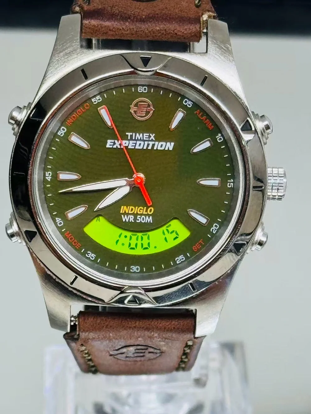 Vintage Timex Expedition Men’s Watch Green Dial Digital INDIGLO New Battery Runs